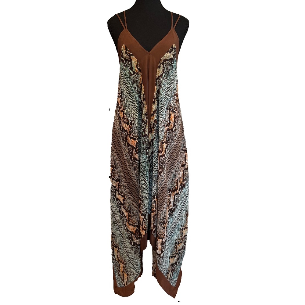 Marciano Handkerchief Hem Dress M Brown Snakeskin Spaghetti Strap Summer